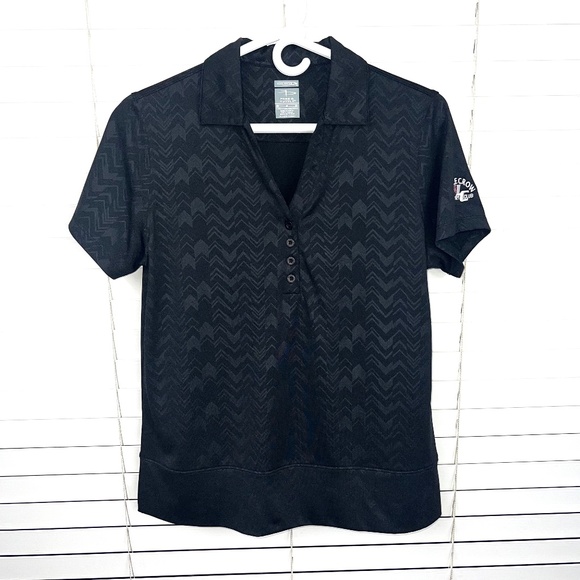 Page & Tuttle Tops - ⏳|•PAGE & TUTTLE•| Black Print Cool Swing Collared Short Sleeve V-Neck Golf Shir